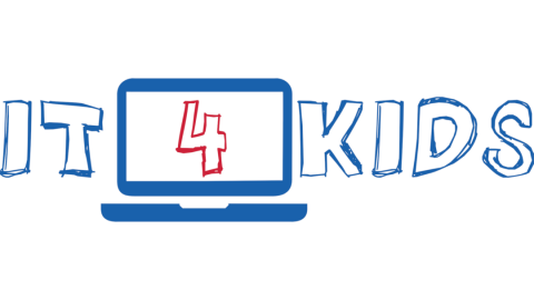 IT4Kids Schriftzug mit einem PC-Monitor