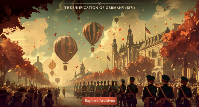 Die erste Szene zeigt die Gründung des deutschen Kaiserreichs 1871.