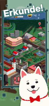 Man sieht das Stadtbild von Krisopolis mit allen wichtigen Infrastruktur-Gebäuden.