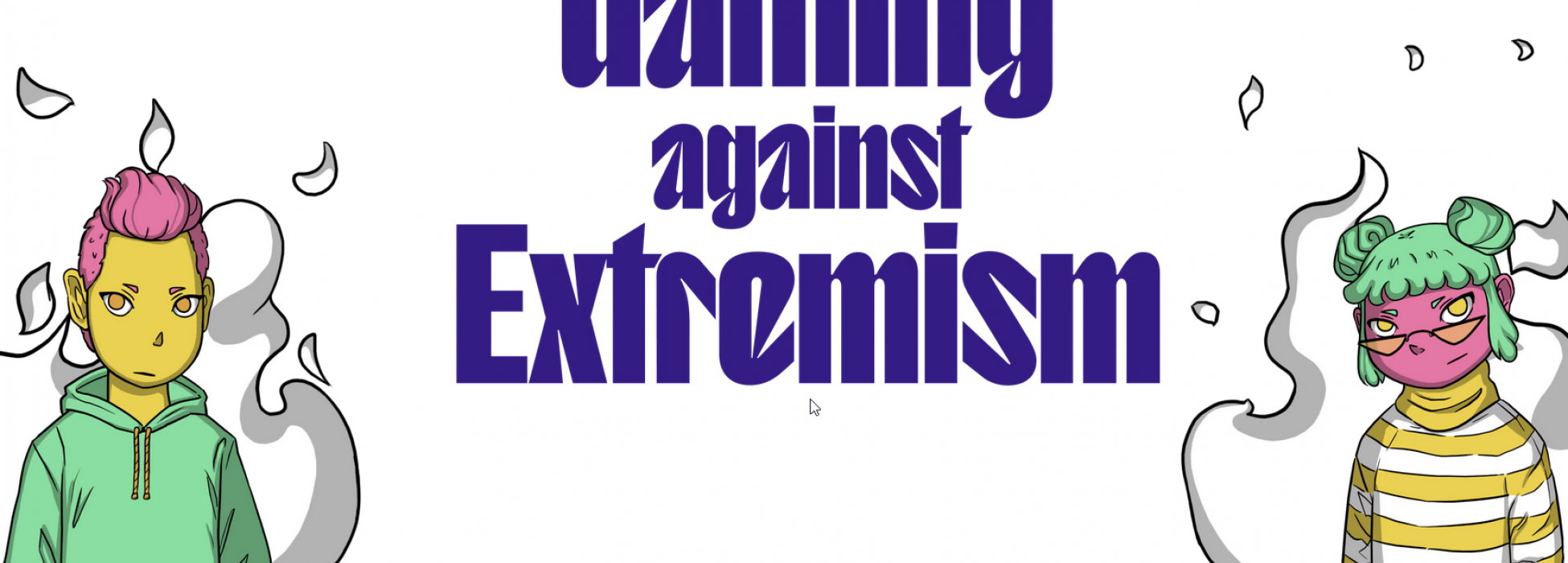 In der Mitte steht der Schriftzug des Projekts Gaming against Extremism. Die 2 spielbaren Charaktere Luca und Mia stehen links und rechts davon.